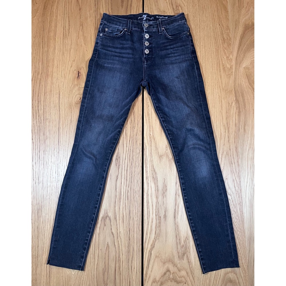 7 For All Mankind High Waist Skinny Jeans Womens 25 Dark Blue Denim Button Fly